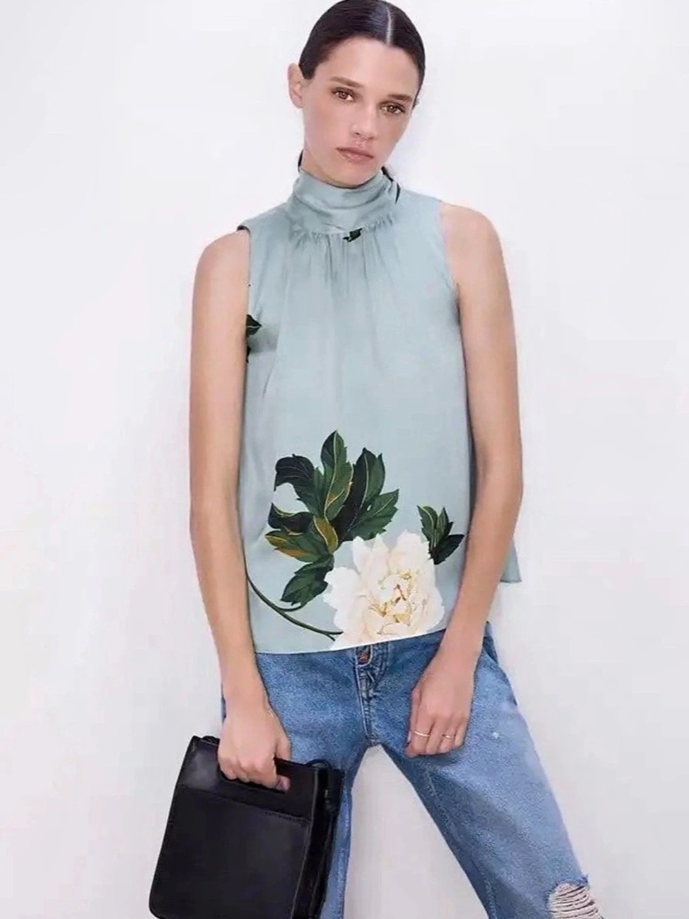 Zara Floral High Neck Blouse